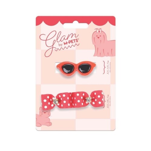 M-Pets Glam Gözlük ve Fiyonklu Kedi ve Köpekler İçin Aksesuar Toka Kırmızı - 1