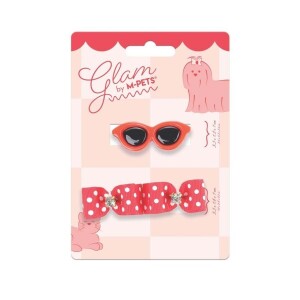 M-Pets Glam Gözlük ve Fiyonklu Kedi ve Köpekler İçin Aksesuar Toka Kırmızı - M-Pets