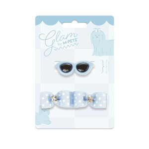 M-Pets Glam Gözlük ve Fiyonklu Kedi ve Köpekler İçin Aksesuar Toka Mavi - M-Pets