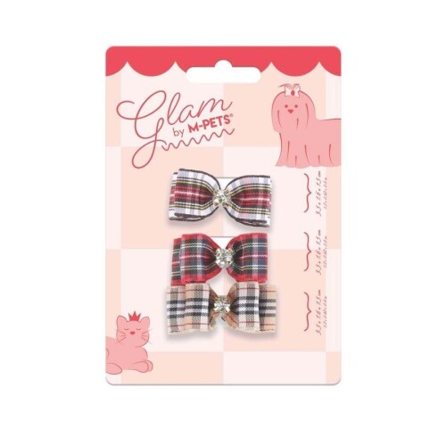 M-Pets Glam Kareli Fiyonklu Kedi ve Köpekler İçin Aksesuar Toka Kırmızı - 1