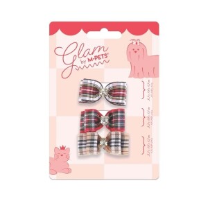 M-Pets Glam Kareli Fiyonklu Kedi ve Köpekler İçin Aksesuar Toka Kırmızı - 1