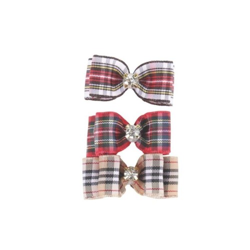 M-Pets Glam Kareli Fiyonklu Kedi ve Köpekler İçin Aksesuar Toka Kırmızı - 2