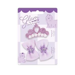 M-Pets Glam Taç ve Fiyonklu Kedi ve Köpekler İçin Aksesuar Toka Mor - M-Pets