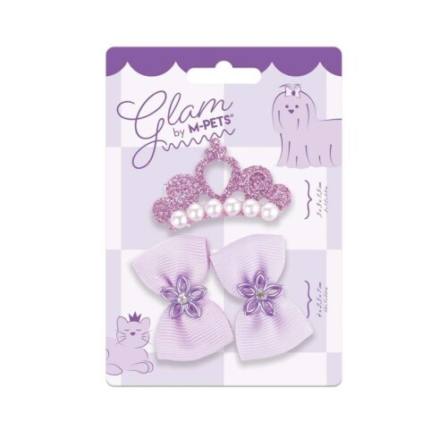 M-Pets Glam Taç ve Fiyonklu Kedi ve Köpekler İçin Aksesuar Toka Mor - 1