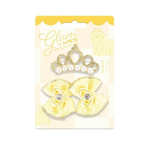 M-Pets Glam Taç ve Fiyonklu Kedi ve Köpekler İçin Aksesuar Toka Sarı - 1