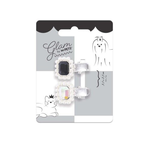 M-Pets Glam Taşlı İncili Kedi ve Köpekler İçin Aksesuar Toka Siyah Gri - 1