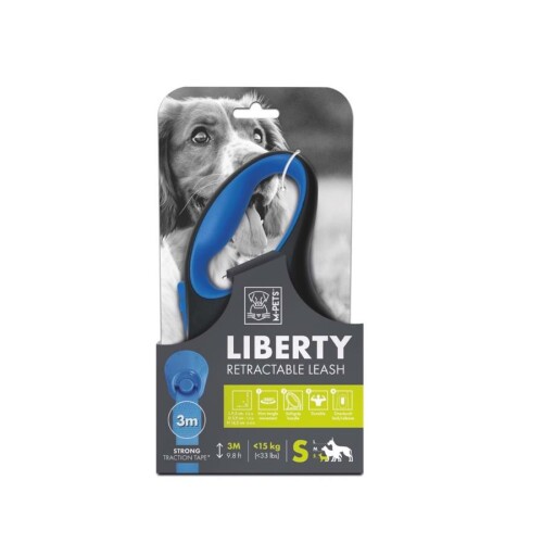 M-Pets Liberty Mavi Otomatik Şerit Köpek Gezdirme Tasması 3 Mt S - 1