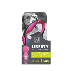 M-Pets Liberty Pembe Otomatik Şerit Köpek Gezdirme Tasması 8 Mt L - M-Pets