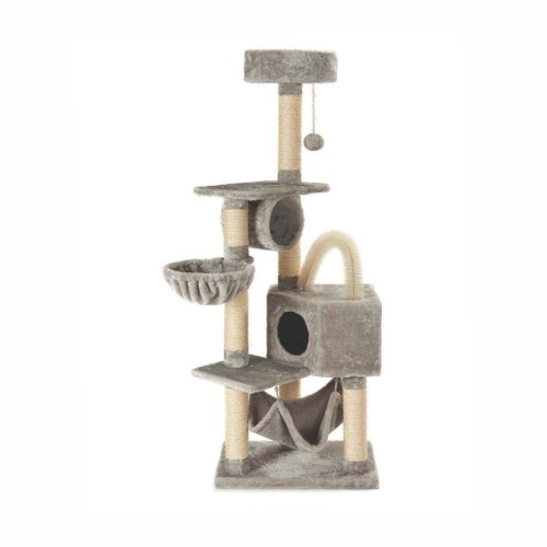 M-Pets Olympus Kedi Tırmalama ve Oyun Evi Gri Bej 60x37x150 Cm - 1