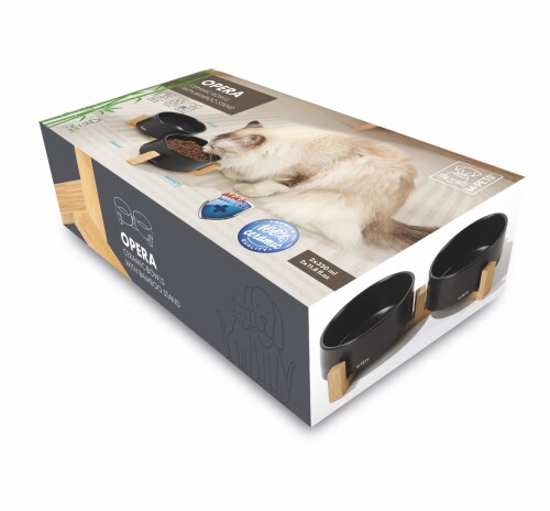 M-Pets Opera Bambu Standlı Siyah İkili Seramik Mama ve Su Kabı 2x350 Ml - 1