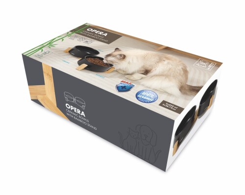 M-Pets Opera Bambu Standlı Siyah İkili Seramik Mama ve Su Kabı 2x850 Ml - 1