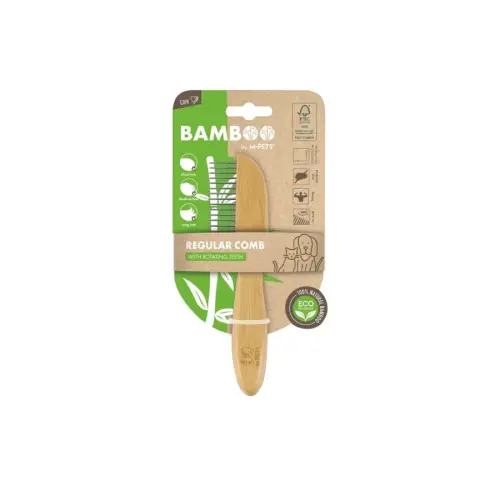 M-Pets Paslanmaz Çelik Kedi ve Köpekler İçin Geniş Aralıklı Bamboo Tarak - 1