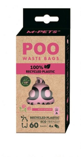M-Pets Poo %100 Recycled Dışkı Poşeti Gül Kokulu 4x15 Yaprak - 1