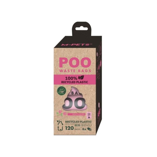 M-PETS POO 100% RECYCLED Dışkı Poşeti Gül Kokulu 8X15 Yaprak - 1