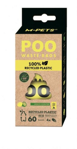 M-Pets Poo %100 Recycled Dışkı Poşeti Limon Kokulu 4x15 Yaprak - 1