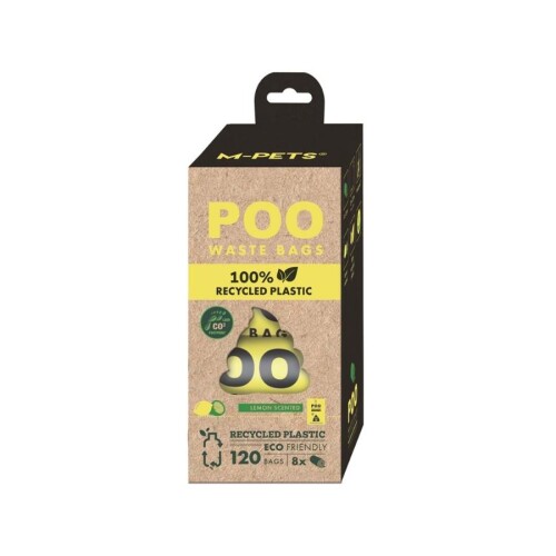 M-PETS POO 100% RECYCLED Dışkı Poşeti Limon Kokulu 8X15 Yaprak - 1