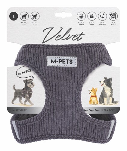 M-Pets Velvet Dog Gri Köpek Göğüs Tasması L - 1