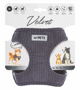 M-Pets Velvet Dog Gri Köpek Göğüs Tasması M - M-Pets