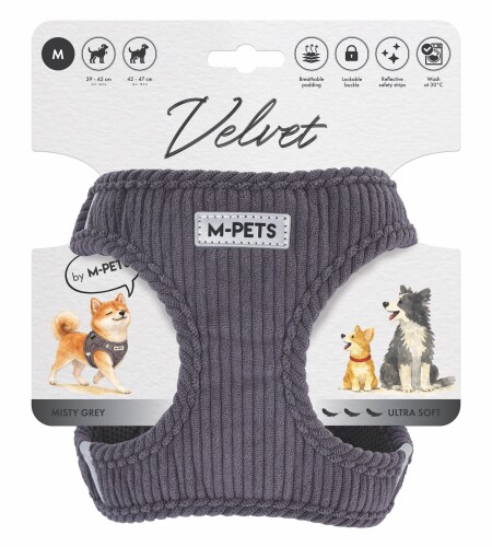M-Pets Velvet Dog Gri Köpek Göğüs Tasması M - 1