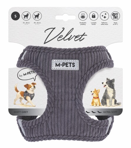 M-Pets Velvet Dog Gri Köpek Göğüs Tasması S - 1