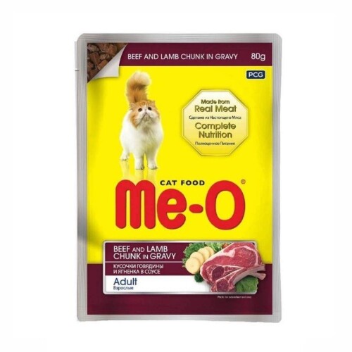 Me-O Pouch Soslu Dana ve Kuzu Etli Yetişkin Kedi Konservesi 80 Gr - 1