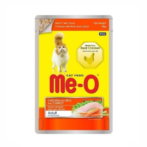 Me-O Pouch Tavuk, Pirinç ve Havuçlu Yetişkin Kedi Konservesi 80 Gr - 1