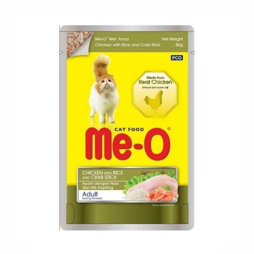 Me-O Pouch Tavuk, Pirinç ve Yengeçli Yetişkin Kedi Konservesi 80 Gr - 1