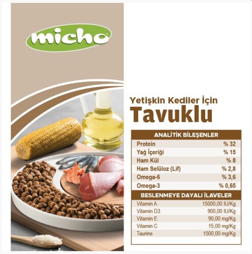 Micho Tavuklu Hamsili Yetişkin Kedi Maması 15 kg - 4