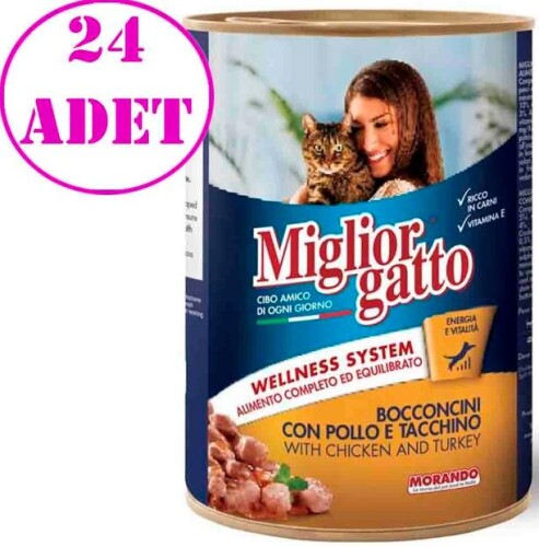 Miglior Gatto Tavuklu ve Hindi Etli Konserve Yetişkin Kedi Maması 24 X 405 gr - 1