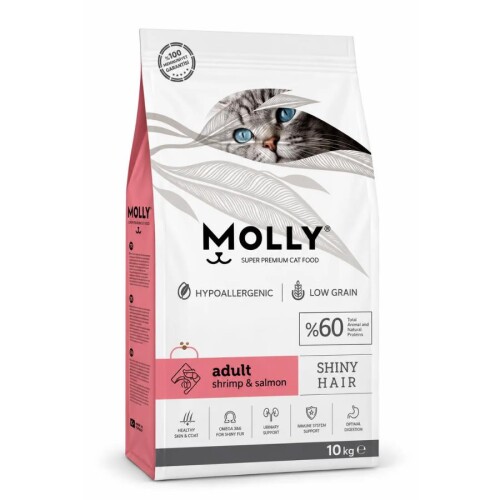Molly Düşük Tahıllı Hypoallergenic Karidesli ve Somonlu Yetişkin Kedi Maması 10 Kg - 1