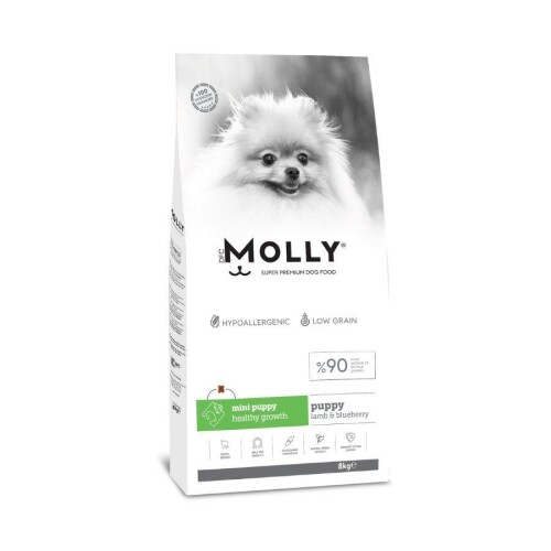 Molly Düşük Tahıllı Hypoallergenic Kuzulu ve Yaban Mersinli Küçük Irk Yavru Köpek Maması 8 Kg - 1