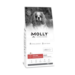Molly Düşük Tahıllı Hypoallergenic Kuzulu ve Yaban Mersinli Küçük Irk Yetişkin Köpek Maması 2 Kg - Molly