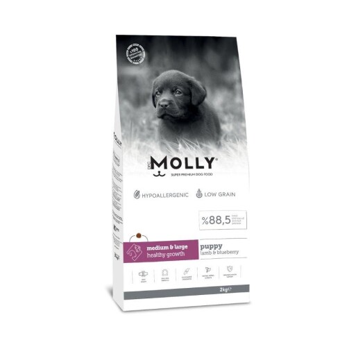 Molly Düşük Tahıllı Hypoallergenic Kuzulu ve Yaban Mersinli Orta ve Büyük Irk Yavru Köpek Maması 2 Kg - 1