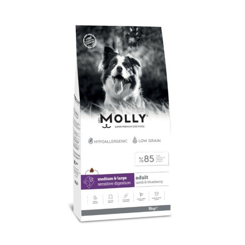 Molly Düşük Tahıllı Hypoallergenic Kuzulu ve Yaban Mersinli Orta ve Büyük Irk Yetişkin Köpek Maması 15 Kg - 1