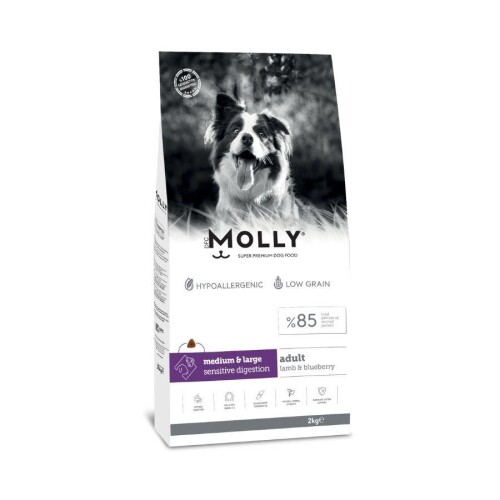 Molly Düşük Tahıllı Hypoallergenic Kuzulu ve Yaban Mersinli Orta ve Büyük Irk Yetişkin Köpek Maması 2 Kg - 1