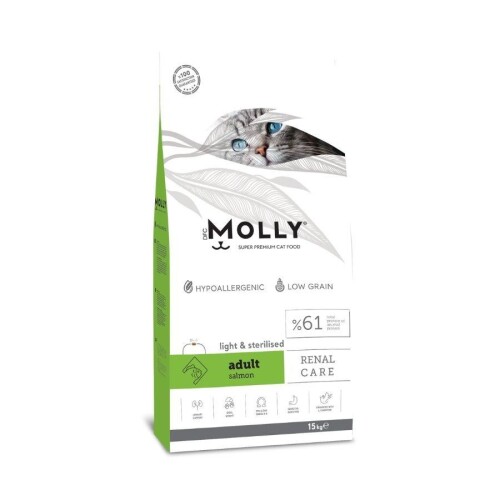 Molly Düşük Tahıllı Hypoallergenic Somonlu Light Kısırlaştırılmış Yetişkin Kedi Maması 15 Kg - 1