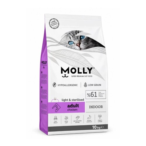Molly Düşük Tahıllı Hypoallergenic Tavuklu Light Kısırlaştırılmış Yetişkin Kedi Maması 10 Kg - 1