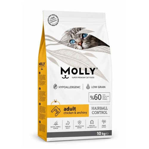 Molly Düşük Tahıllı Hypoallergenic Tavuklu ve Hamsili Yetişkin Kedi Maması 10 Kg - 1