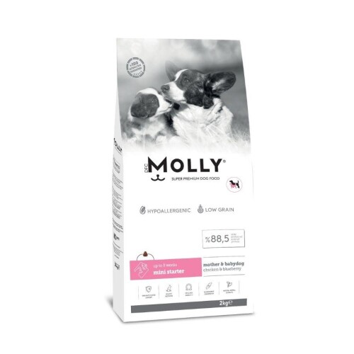 Molly Düşük Tahıllı Hypoallergenic Tavuklu ve Yaban Mersinli Küçük Irk Anne ve Yavru Köpek Maması 2 Kg - 1