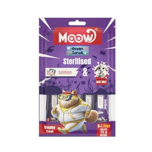 Moow Creamy Somonlu ve Keçi Sütlü Kısırlaştırılmış Sıvı Krema Kedi Ödülü 6x12 gr - 1