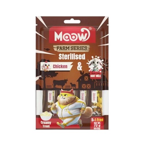 Moow Creamy Tavuklu ve Keçi Sütlü Kısırlaştırılmış Sıvı Krema Kedi Ödülü 6x12 gr - 1