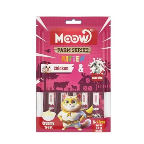 Moow Creamy Tavuklu ve Keçi Sütlü Sıvı Krema Yavru Kedi Ödülü 6x12 gr - 1
