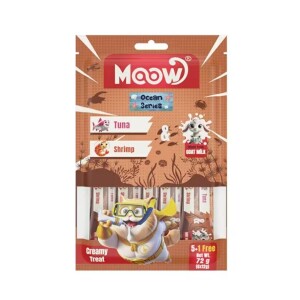 Moow Creamy Ton Balıklı Karidesli ve Keçi Sütlü Sıvı Krema Kedi Ödülü 6x12 gr - Moow