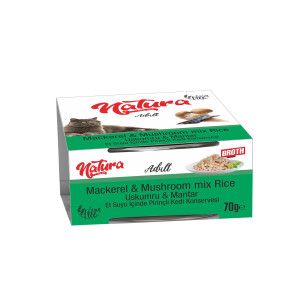 Natura -Et Suyunda Mantarlı ve Uskumrulu Yetişkin Kedi Konservesi 70 gr - Natura