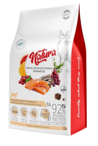 Natura Premium Somonlu Yaban Mersinli Düşük Tahıllı Kısırlaştırılmış Yetişkin Kedi Maması 2 kg - 1