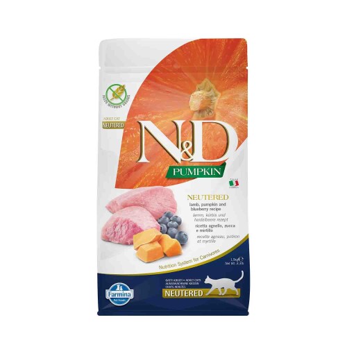 N&D Balkabaklı Tahılsız Kuzu Etli Yaban Mersinli Kısırlaştırılmış Kedi Maması 1,5 kg - 1