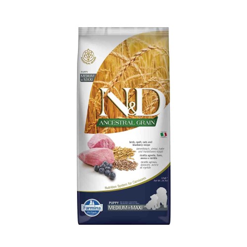N&D Düşük Tahıllı Kuzu Etli Yaban Mersinli Orta Irk Yavru Köpek Maması 12 kg - 1