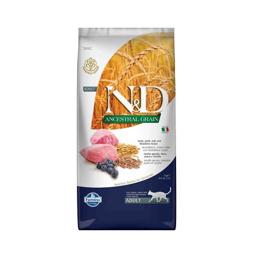 N&D Düşük Tahıllı Kuzu Etli Yaban Mersinli Yetişkin Kedi Maması 5 kg - 1