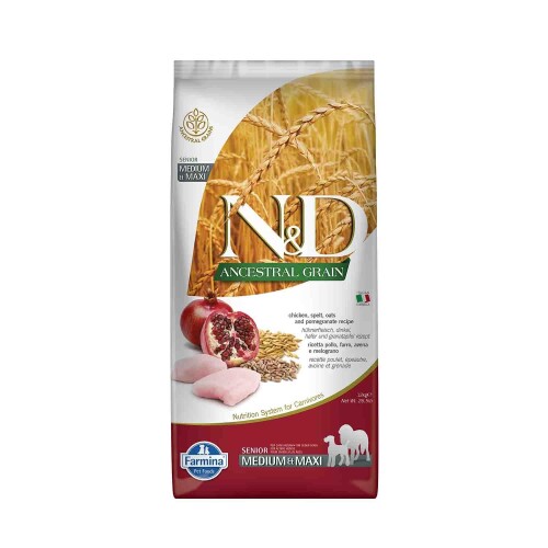 N&D Düşük Tahıllı Tavuklu Narlı Büyük ve Orta Irk Yaşlı Köpek Maması 12 kg - 1