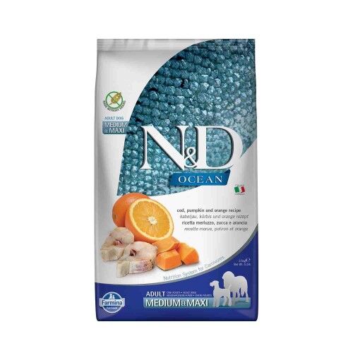 N&D Ocean Tahılsız Balkabaklı Morina Balıklı Orta ve Büyük Irk Köpek Maması 2,5 kg - 1